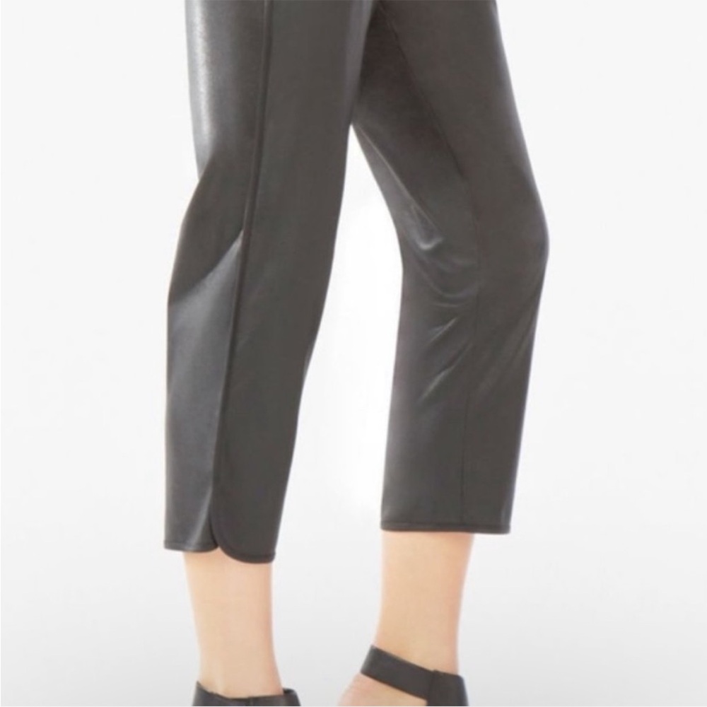 Bcbgmaxazria Black Pleather Drawstring Cropped Pa… - image 2